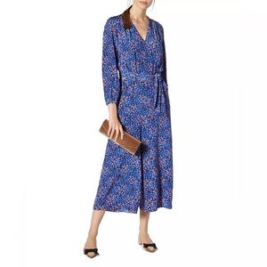 LK BENNET Ellora Blue Silk Culotte Jumpsuit